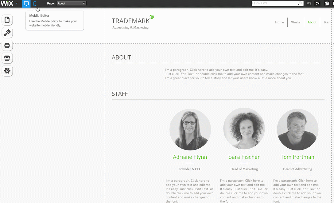 editor to your mobile editor, some site  elements will be